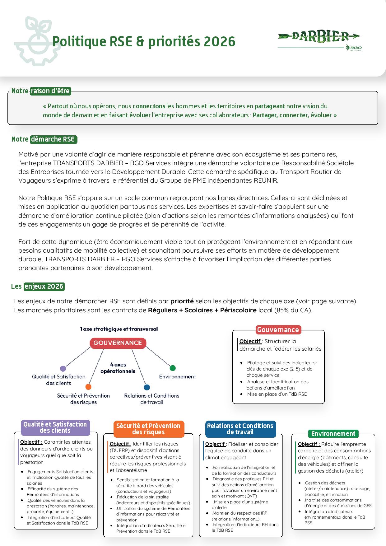Politique RSE et engagements de TRANSPORTS DARBIER Politique RSE et engagements de TRANSPORTS DARBIER